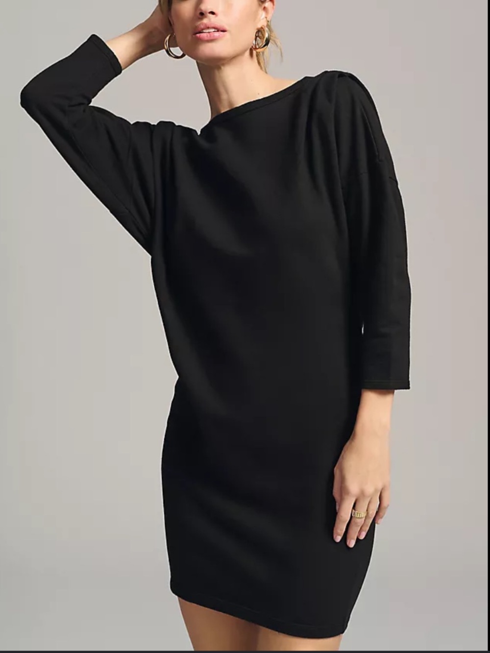 NWT Anthropologie T.La Dolman Black Mini Dress Ruched Shoulders Women’s Size S